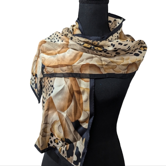 Vintage Oscar de la Renta Silk Scarf 80s 90s Floral Animal Print Wrap - Picture 1 of 4
